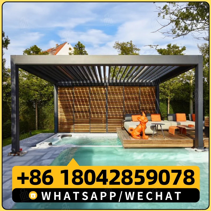 QIANGFENG ALUMINUM High Quality Motorized Modern Louvered Roof Aluminum Gazebo Pergola Terrace Pavilion For Patio Veranda