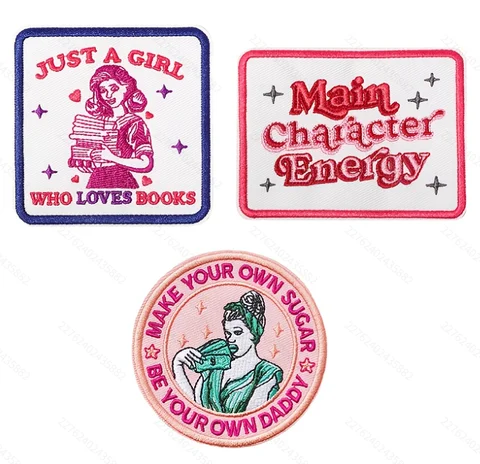 3PCS Just A Girl Who Loves Book Embroidered Patch Motto Inspiring Iron On Badge For Clothing Jacket Trucker Hat Bag DIY Gift