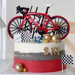 Bicycle Cake Toppers Red Mini Bike Toys Extreme Sports Finger Bicycle For Kids Bicycle Themed Birthday Party Decoration Supplies