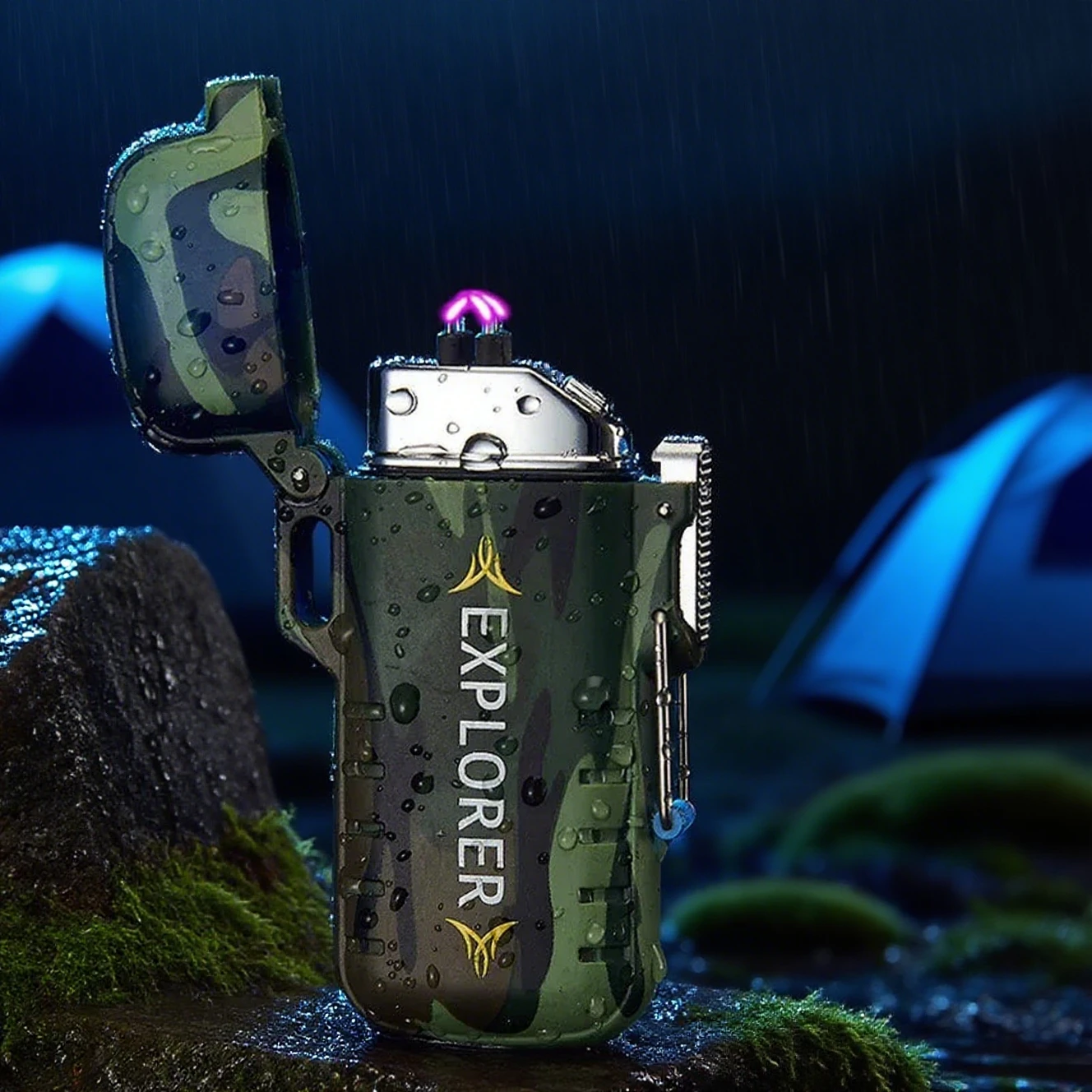 

2025 Outdoor Portable Waterproof Button Double Arc Plasma Electric Lighter USB Charging Windproof Lighter Smoking Accessories