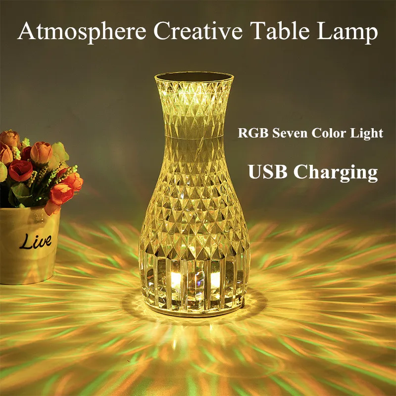 2022 New LED Touch Sensing USB Desk Lamp Living Room Small Waist Crystal Indoor Bedroom Night Light