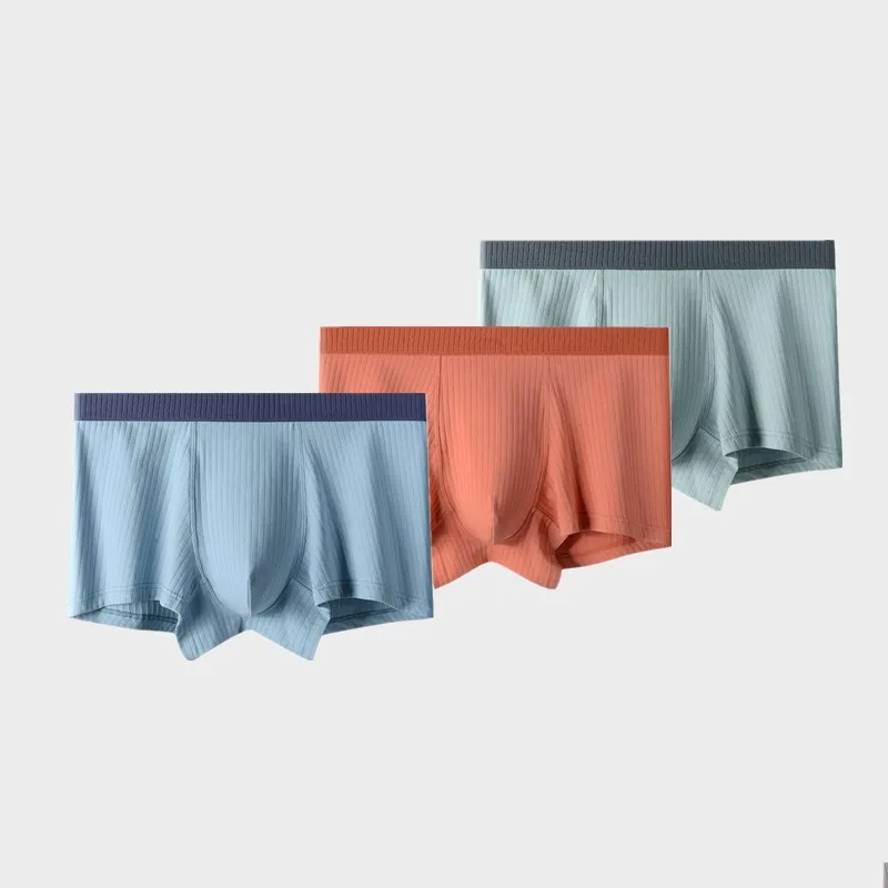 ملابس داخلية رجالية من القطن بلون سادة من BOWEYLUN مريحة ومسامية متوسطة الخصر للرجال