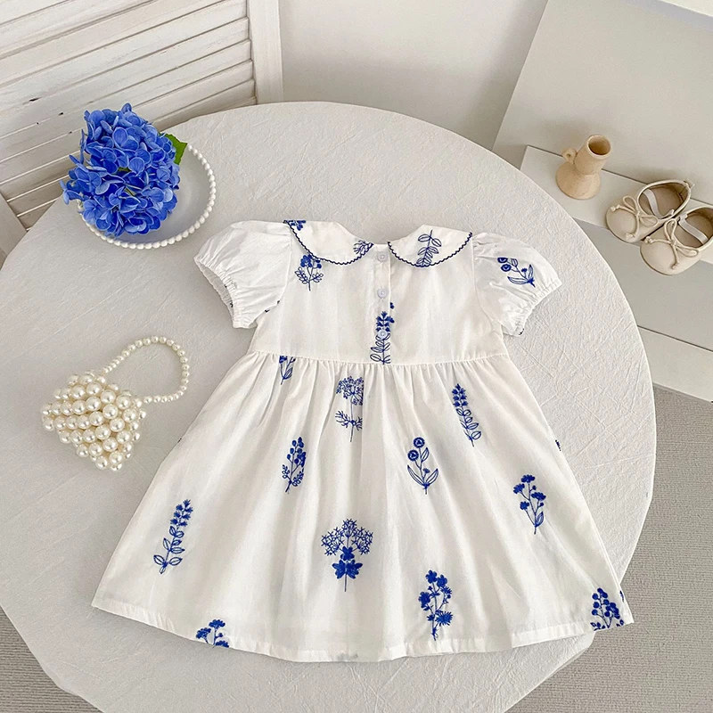 Sommer Neuer Stil 2-6 Jahre Mädchenkleid Kurzarm Babykleidung Kinderkleid Koreanisches Besticktes Mädchen Retro Schwesterkleid – Detail 2
