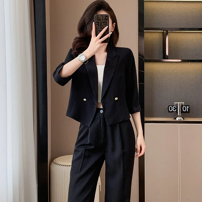 Jaqueta blazer curta casual para mulheres, novo estilo primavera e outono, sensação sofisticada, versão pequena coreana, terno profissional solto