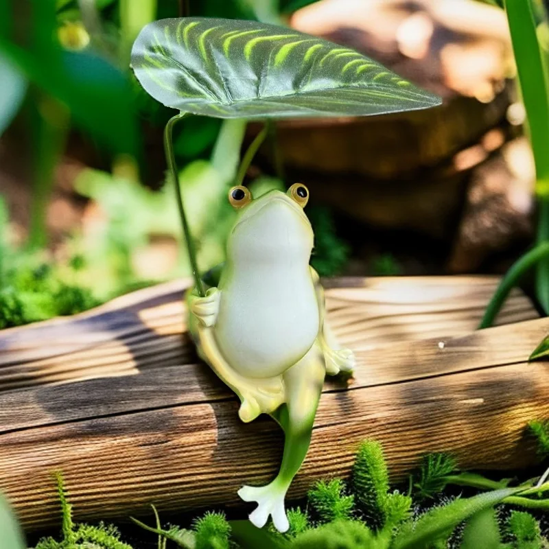 Lotus Leaf Leisure Frog Resin Ornament Garden Micro Landscape Decoration for Home Balcony Courtyard Scene Layout Gardening