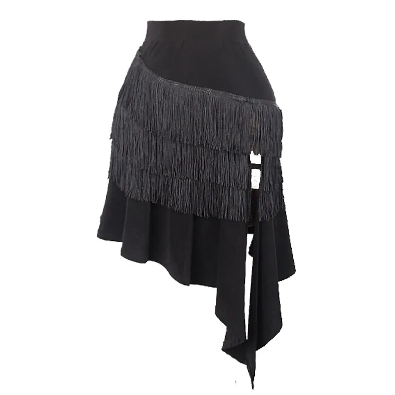 

Latin Dance Multi layered Short Tassels Oblique Swing Side Split Cha Tango Female Stage Professional Costume Dance Skirt