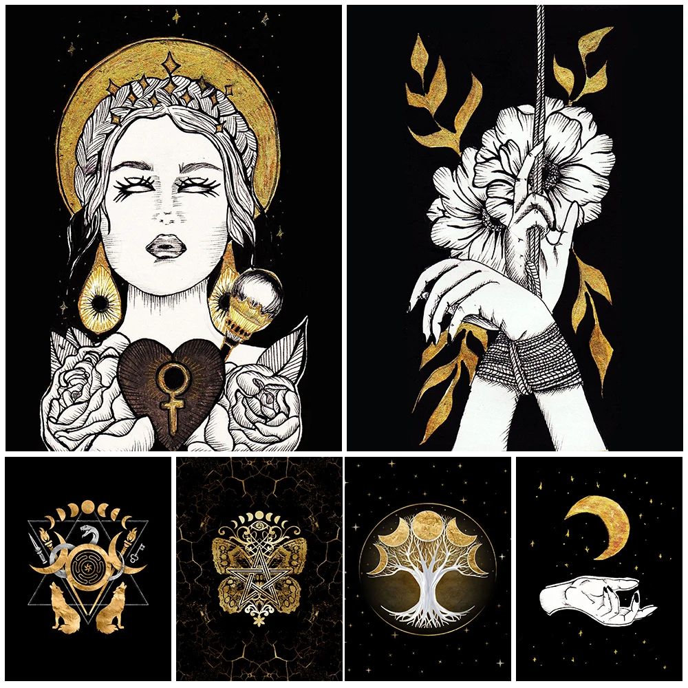 

Occult Wicca Matte Witch Tarot Journal Vintage Wall Art Canvas Painting Tree Of Life And Moons Art Poster And Print Home Decor