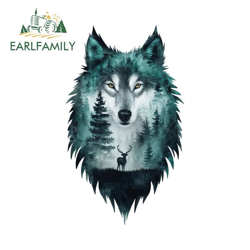 EARLFAMILY Dreamy Animal Heads Landscape Silhouette Series Car Stickers Creative Window Decals Scratch-Proof Vinyl Car Wrap
