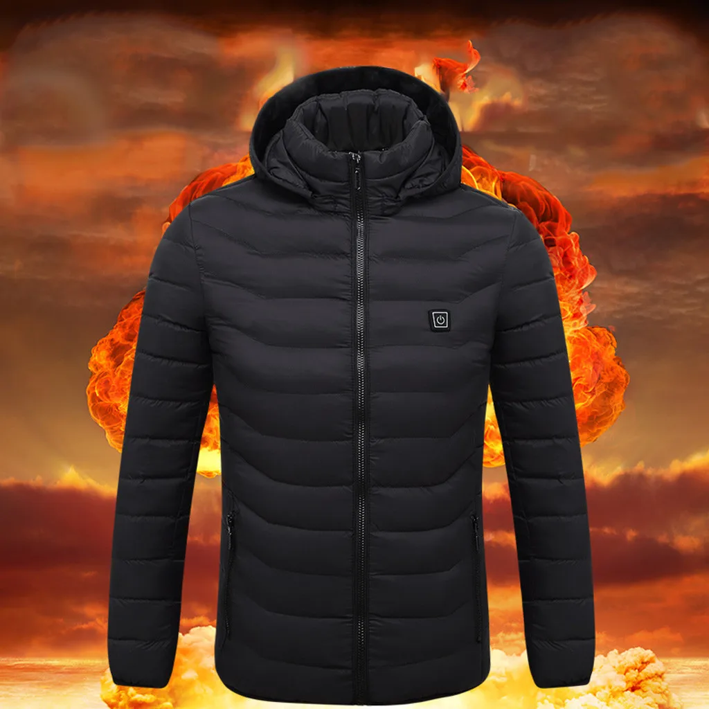 New heating Men Winter Warm USB Heating Jackets Smart Thermostat Pure Color Hooded Heated Clothing Waterproof Warm Jackets