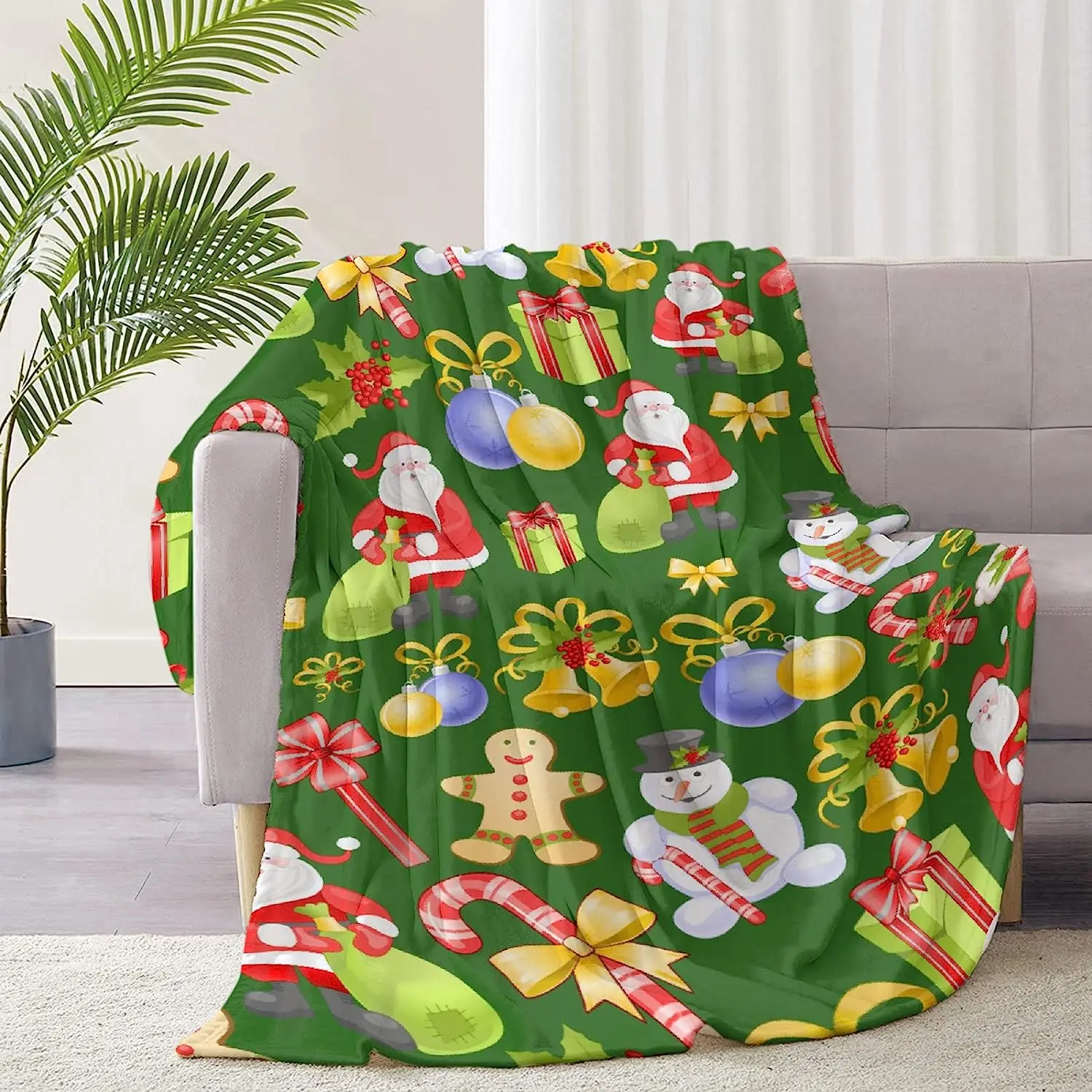 Merry Christmas Snowman Santa Claus Cake Blanket Print Soft Lightweight Warm Cozy Plush for Bedroom Bedding Couch