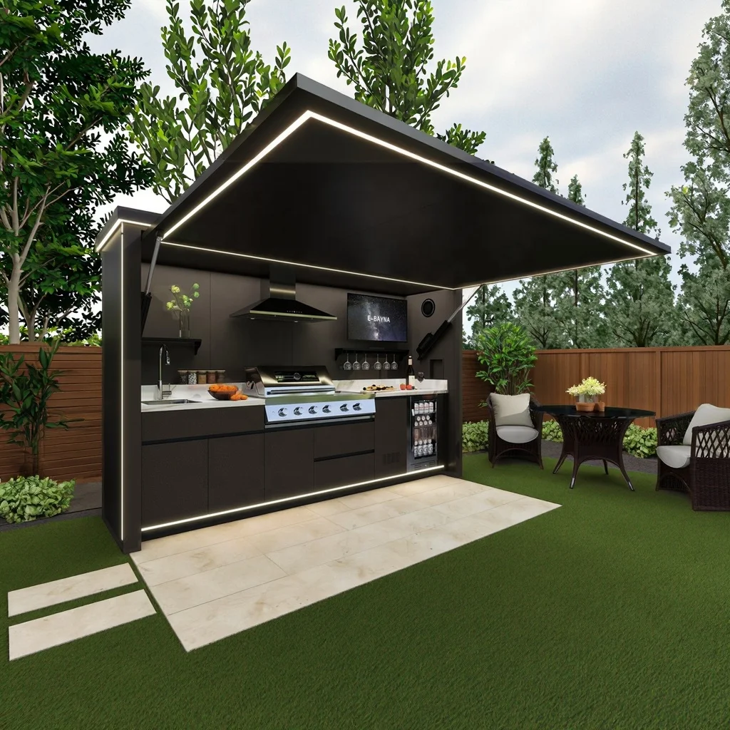 Modern Stainless Steel Outdoor Kitchen Cabinet, Weatherproof BBQ Station for Gas Grill Shelter, Ideal for Garden Patio Outdoor