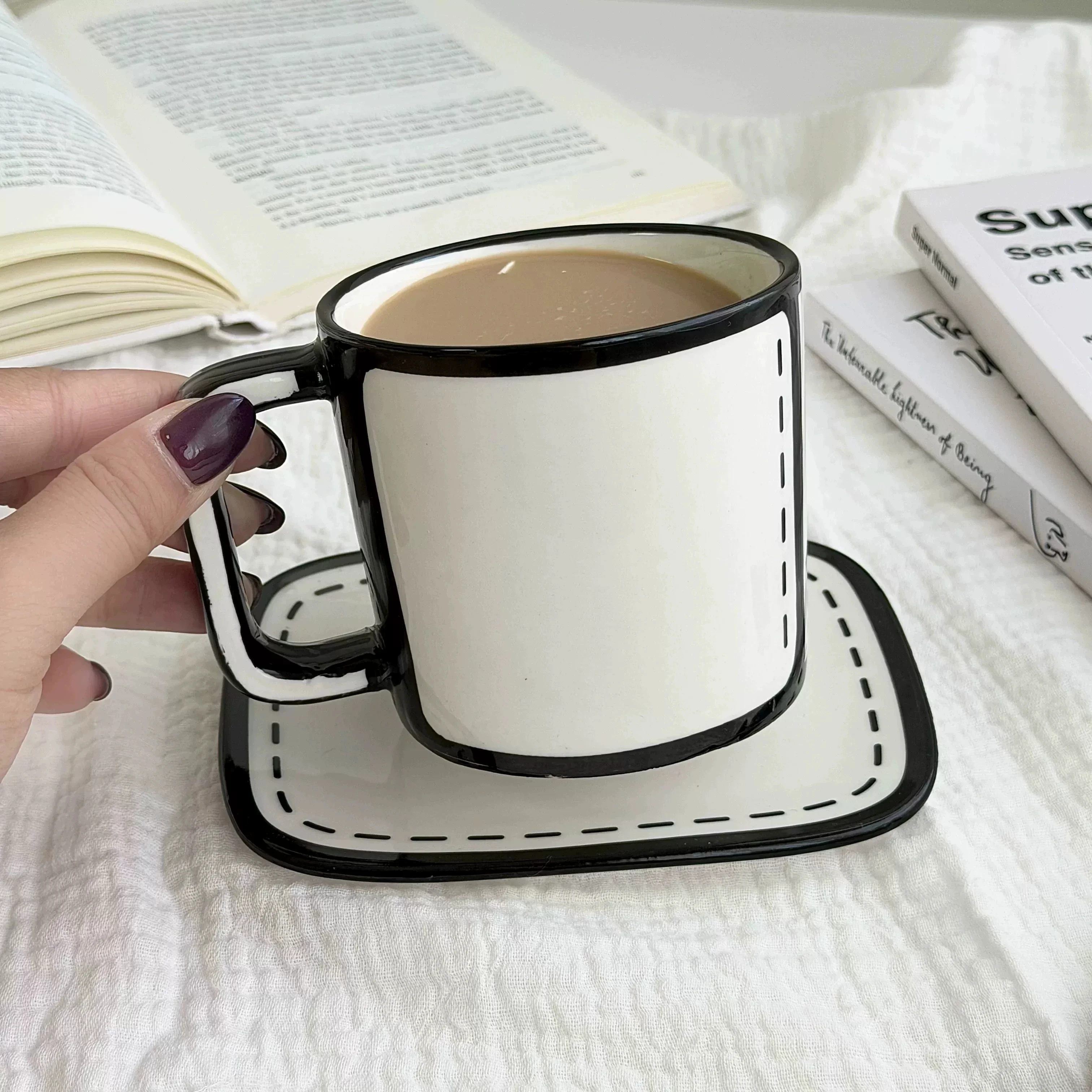 Generic Cartoon Ceramic Mug Set Large Capacity Creative Coffee Water Cup For Home Office Daily Use