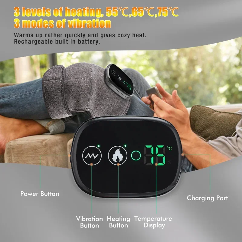 New Knee Massager Heating Vibration Heat Treatment Knee Shoulder Arthritis Massage Joint Muscle Relaxation Wrap Knee Support