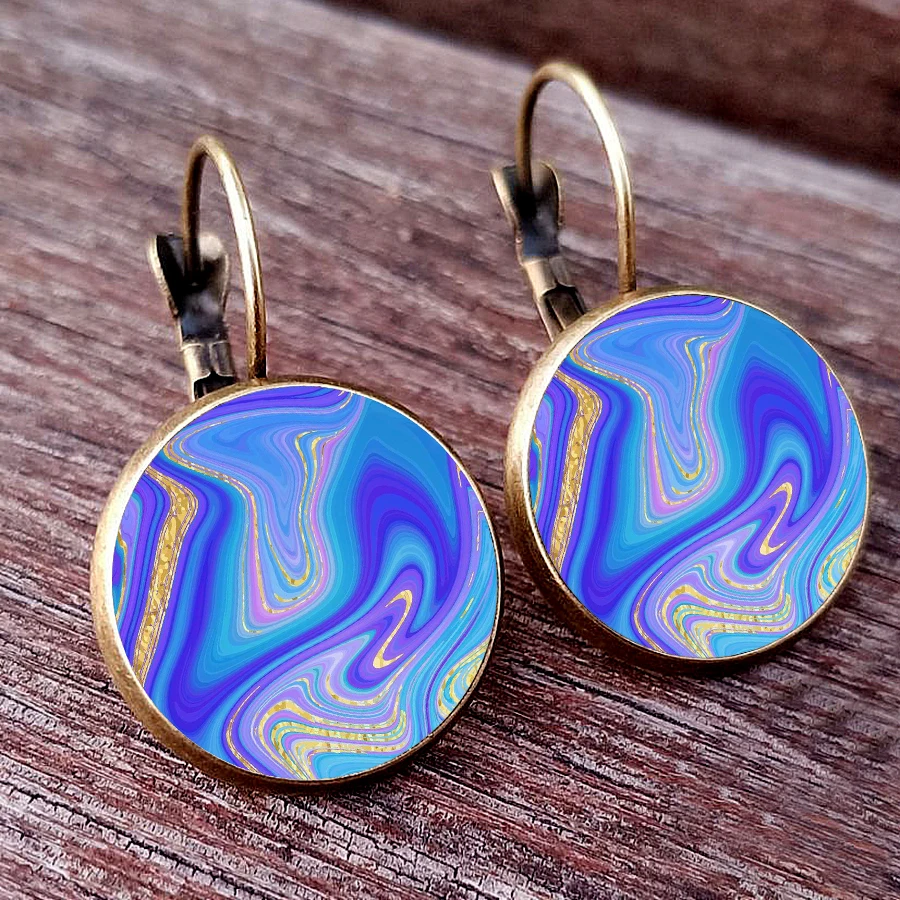 Marble patterned earrings noble silk textured pattern glass convex circular earrings charming temperament women jewelry earrings