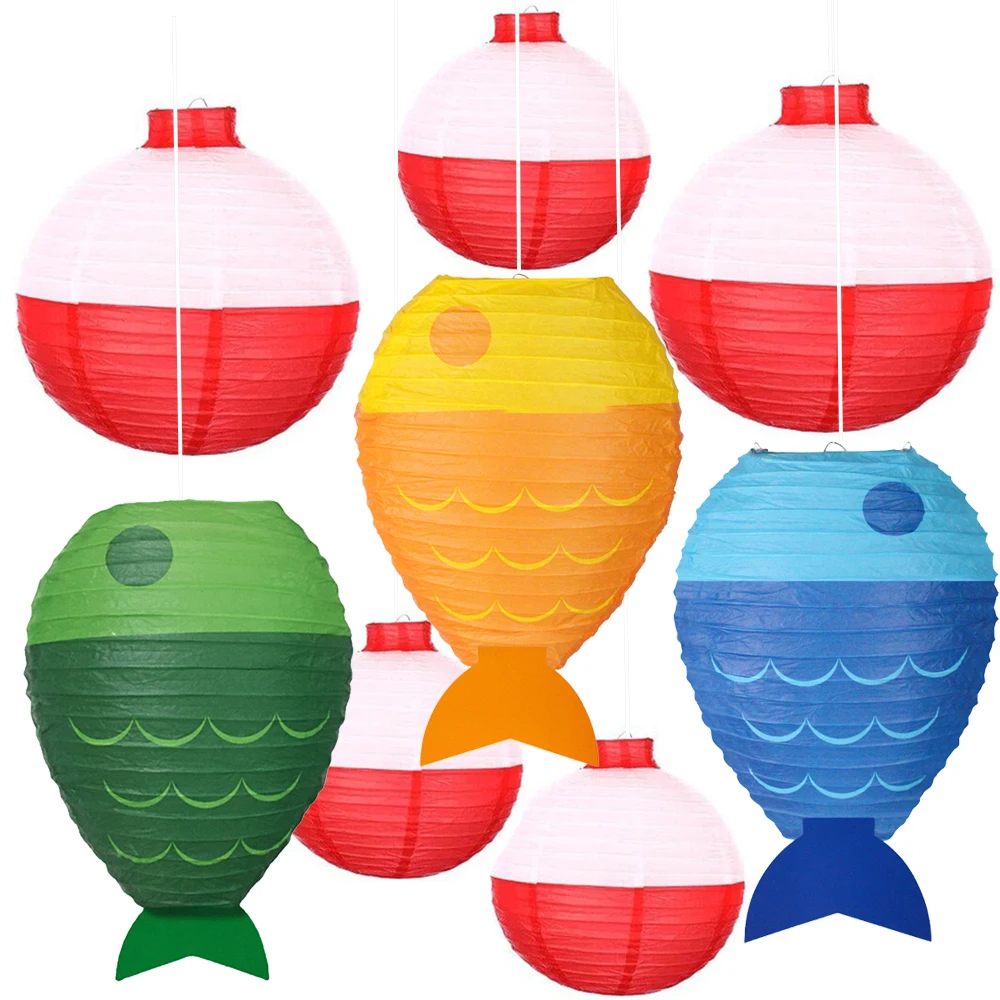 Fishing Hanging Paper Lanterns Fishing Birthday Decor Fish Shaped Lanterns Bobber Round Paper Lanterns for Fishermen Theme Party