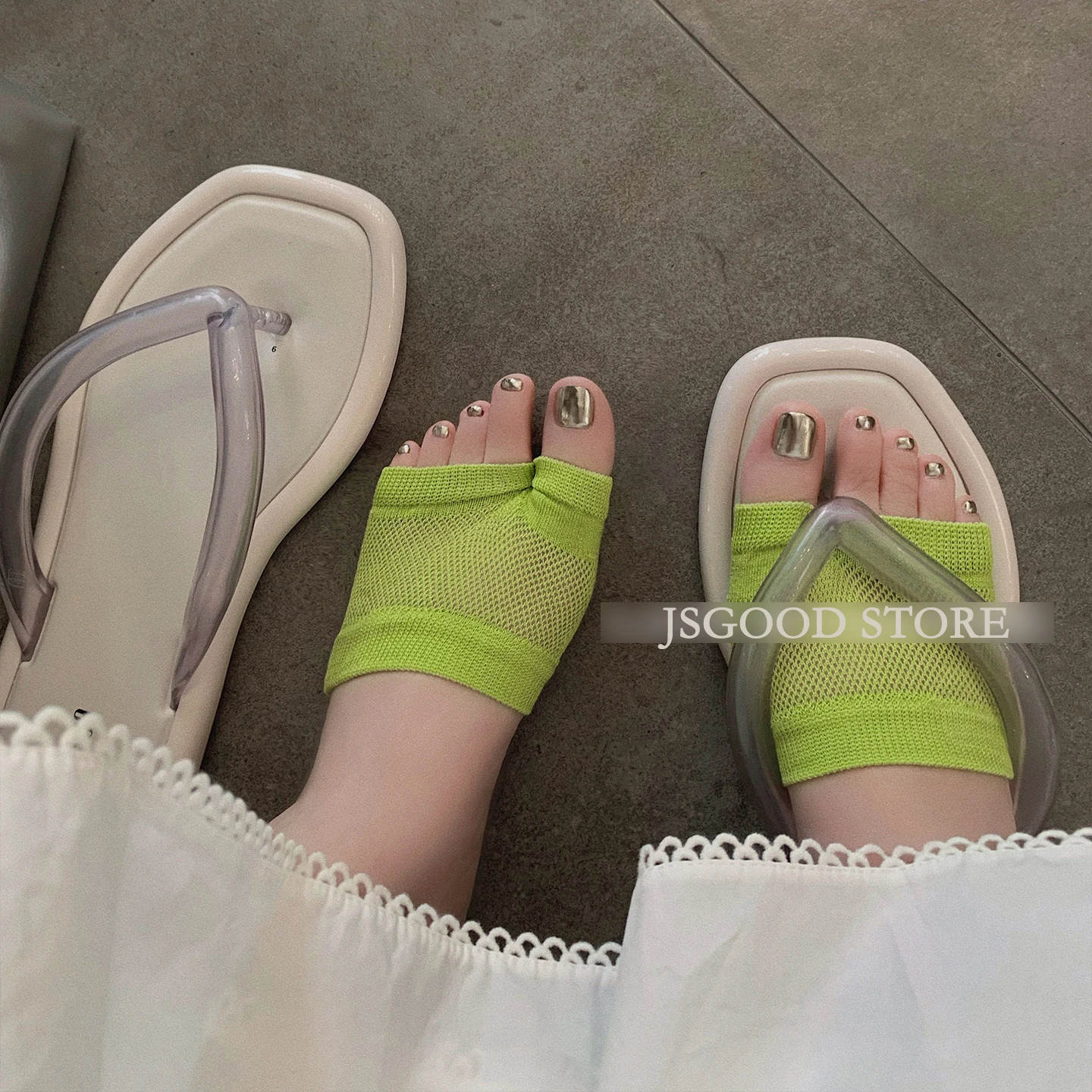 Women Summer Split Toe Candy Color Invisible Socks Breathable Two-Toe Non-slip Cover Flip Flop Forefoot Half Foot Toe Tabi Socks image 4