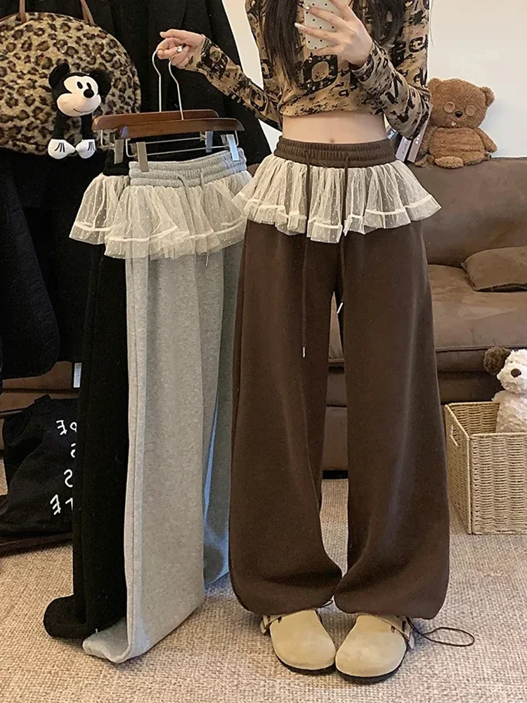 

Лоскутные милые брюки женские корейские модные свободные брюки с высокой талией повседневный дизайн женские весенние широкие брюки на шнуровке XT1334