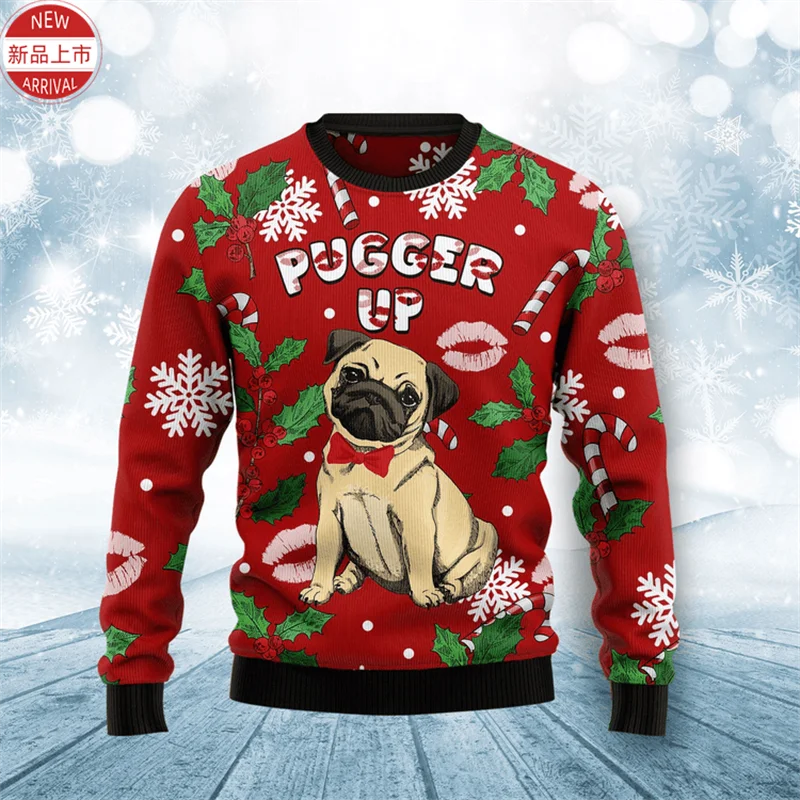 3D Christmas Theme Cute Pugs Printing Sweatshirts Merry Christmas Pull Dogs Graphic Ugly Christmas Sweater Mens New In Sweaters