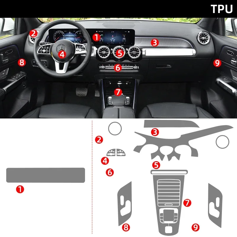 

Tpu Film for Mercedes Benz GLA GLB GLA180 GLA200 GLB180 GLB200 Car Interior Sticker Center Console Gear Navigation Door Panel