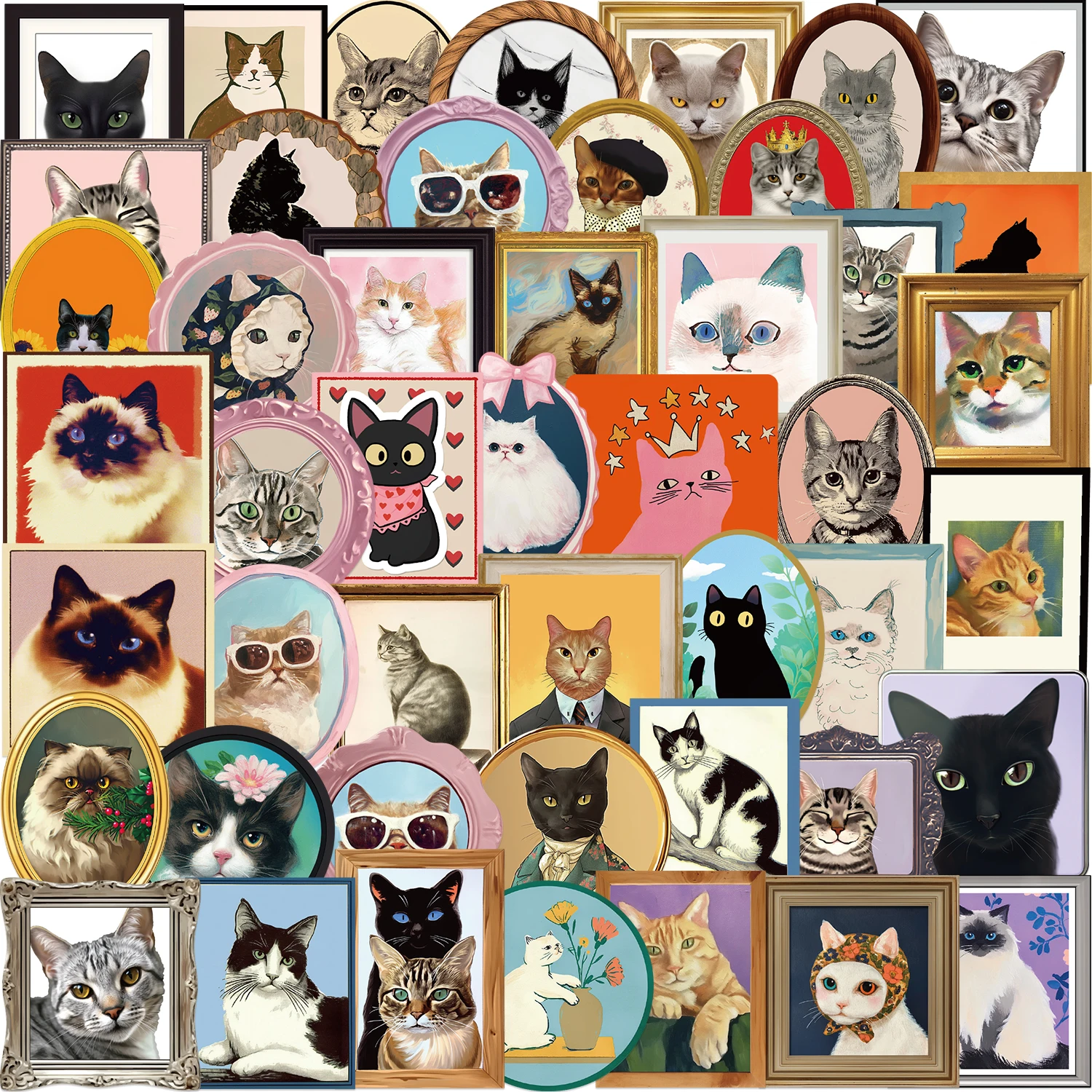 Autocollants en vinyle animaux chats, 50 pièces, autocollants colorés de gribouillage de dessin animé pour ordinateur portable, valise, guitare, voiture, ordinateur, Graffiti en PVC