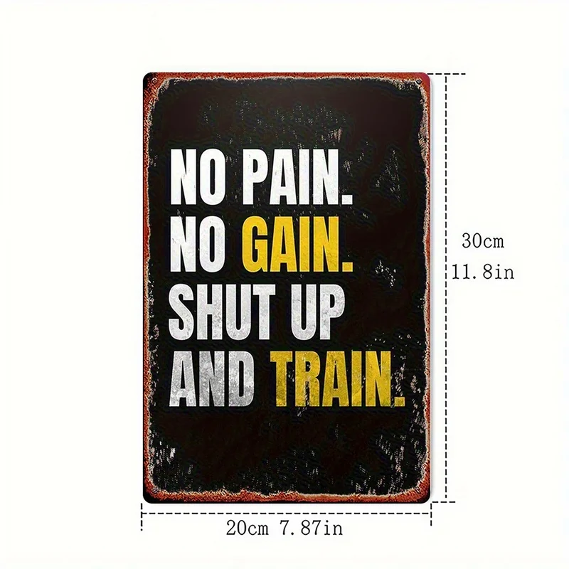 2D Plane，1 Vintage-style metal sign“Painless，Profitable”- Encouraging fitness quotes，20x30 centimeter，Home、Office、Gym、Rustic wal