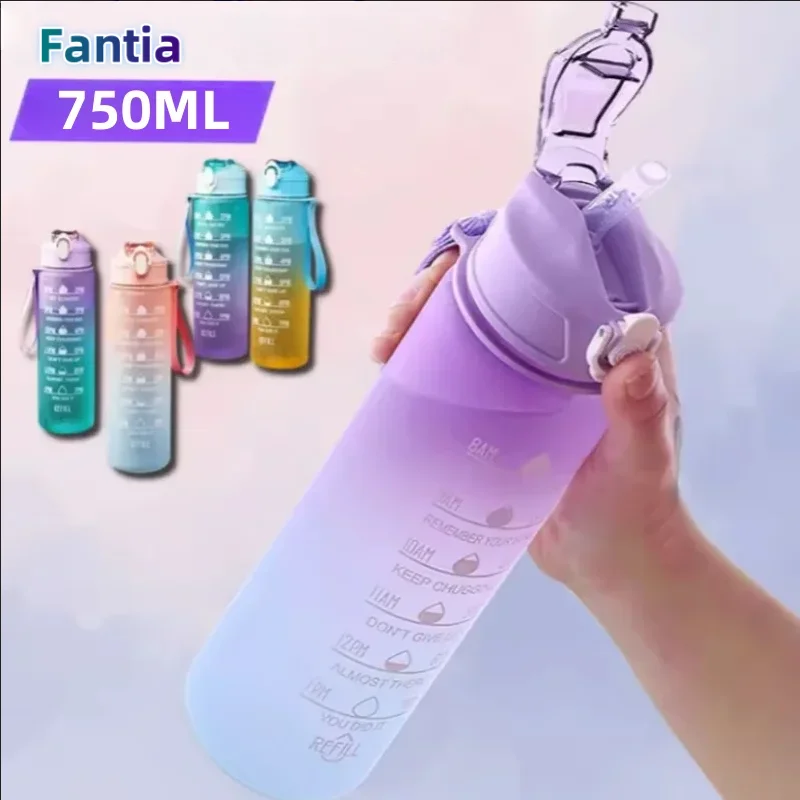 750ML Sports Water Bottle with Time Marker Leak-proof Cup Motivational Portable Water bottle for Outdoor Sport Fitness BPA Free