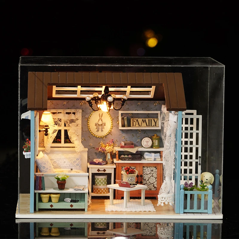خشبية صغيرة لتقوم بها بنفسك بيت الدمية عدة ثلاثية الأبعاد لغز التجمع بناء لعبة مجسمة ديكور غرفة نوم المنزل مع غطاء غبار لهدايا عيد الميلاد #2