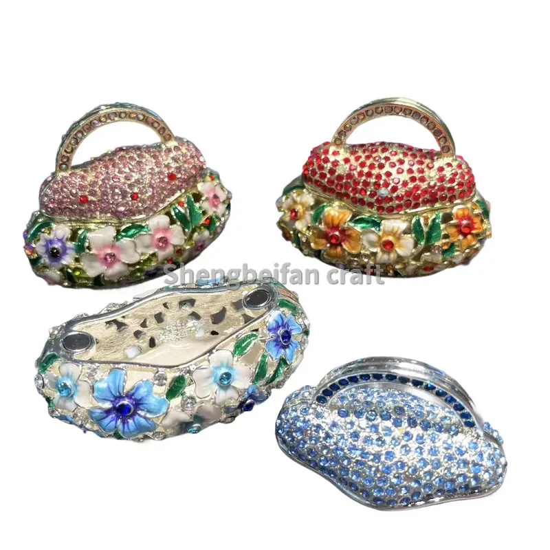 

Metal Craft Enamel Ornament hand bag Jewelry Box Trinket Decoration Bithday Gift Trinket Box For Home Decor Gift For Family