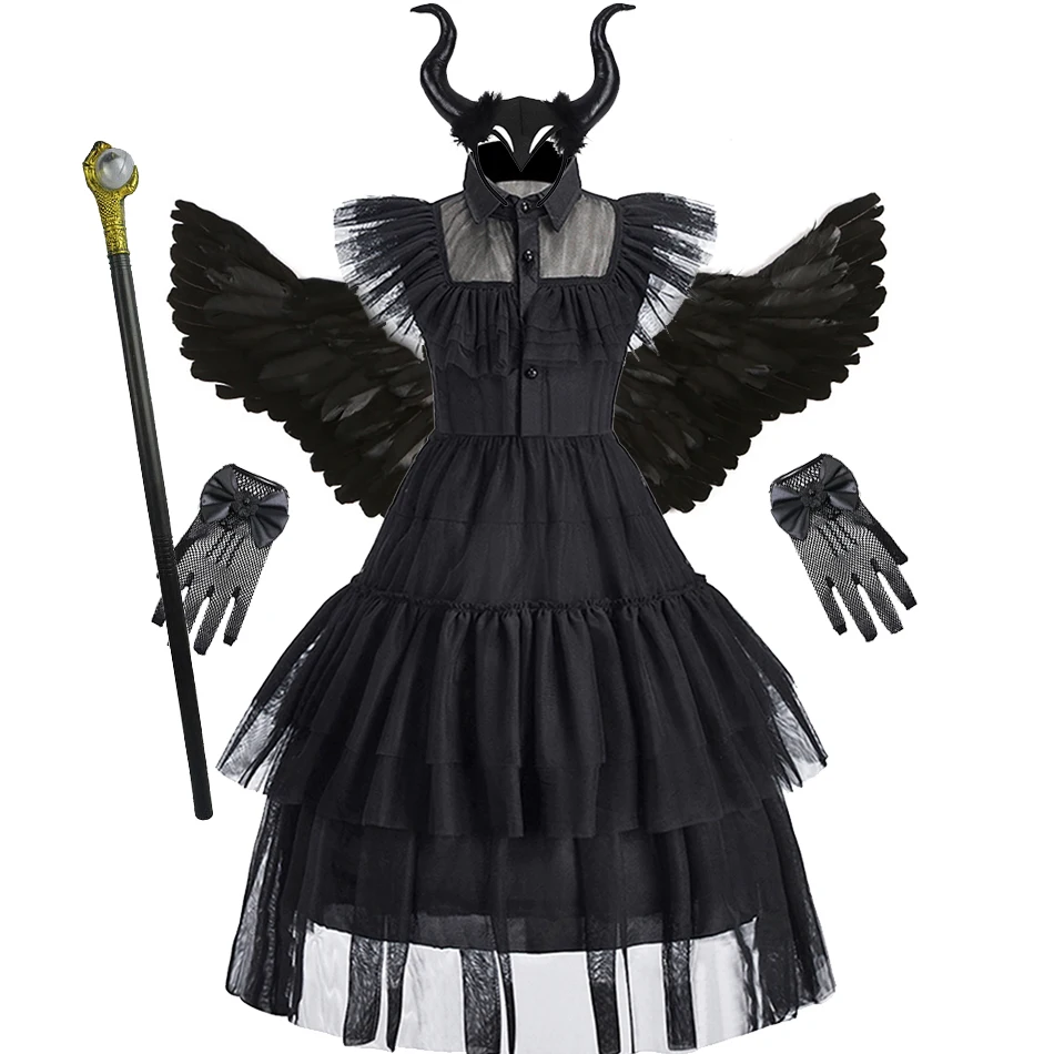 

Детское платье ведьмы, костюм принцессы на Хэллоуин с крыльями для девочек, детский костюм для косплея, рождественская элегантная одежда, карнавальная фея, маскировка