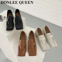 Women Casual Loafers Simple Style Square Toe Low Heels Pumps Fashion British Moccasin Female Slip On Shoes For Party Dress Mujer