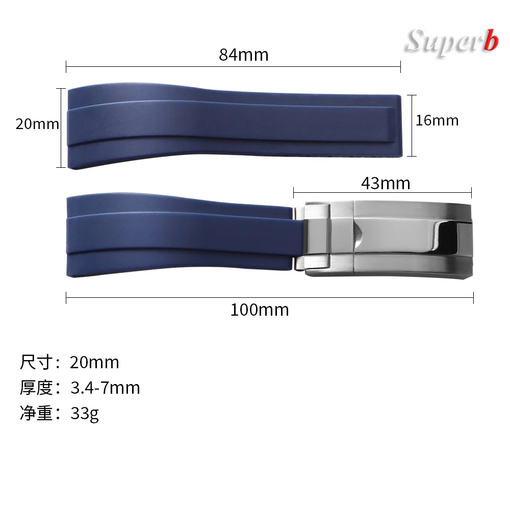 20 مللي متر حزام مطاط عالي الجودة لرولكس يخت دايتونا الغواصة أسود أخضر المياه شبح سوار حزام (استيك) ساعة اكسسوارات #6