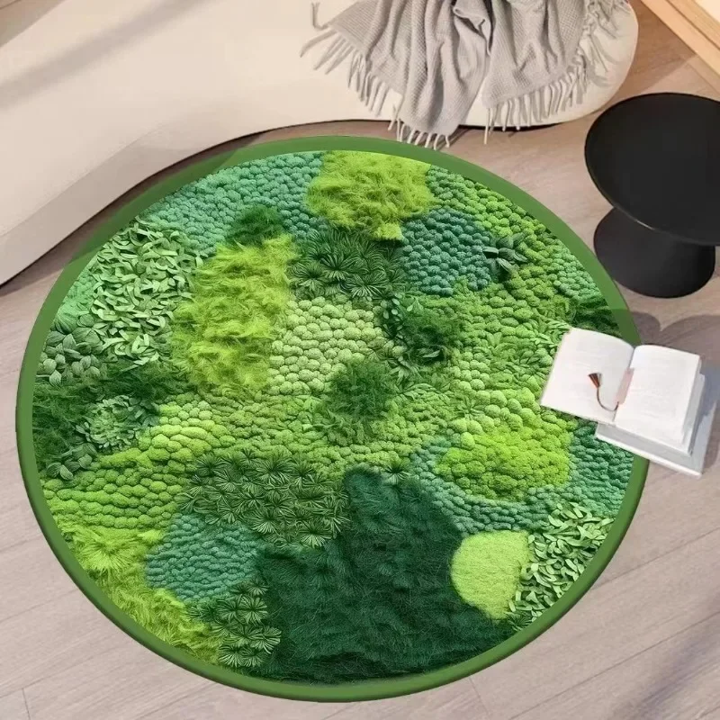 Imitation Cashmere Round Moss Carpet Imitation Green Plant Forest Blanket Home Living Room Bedroom Bedside Blanket Bathroom