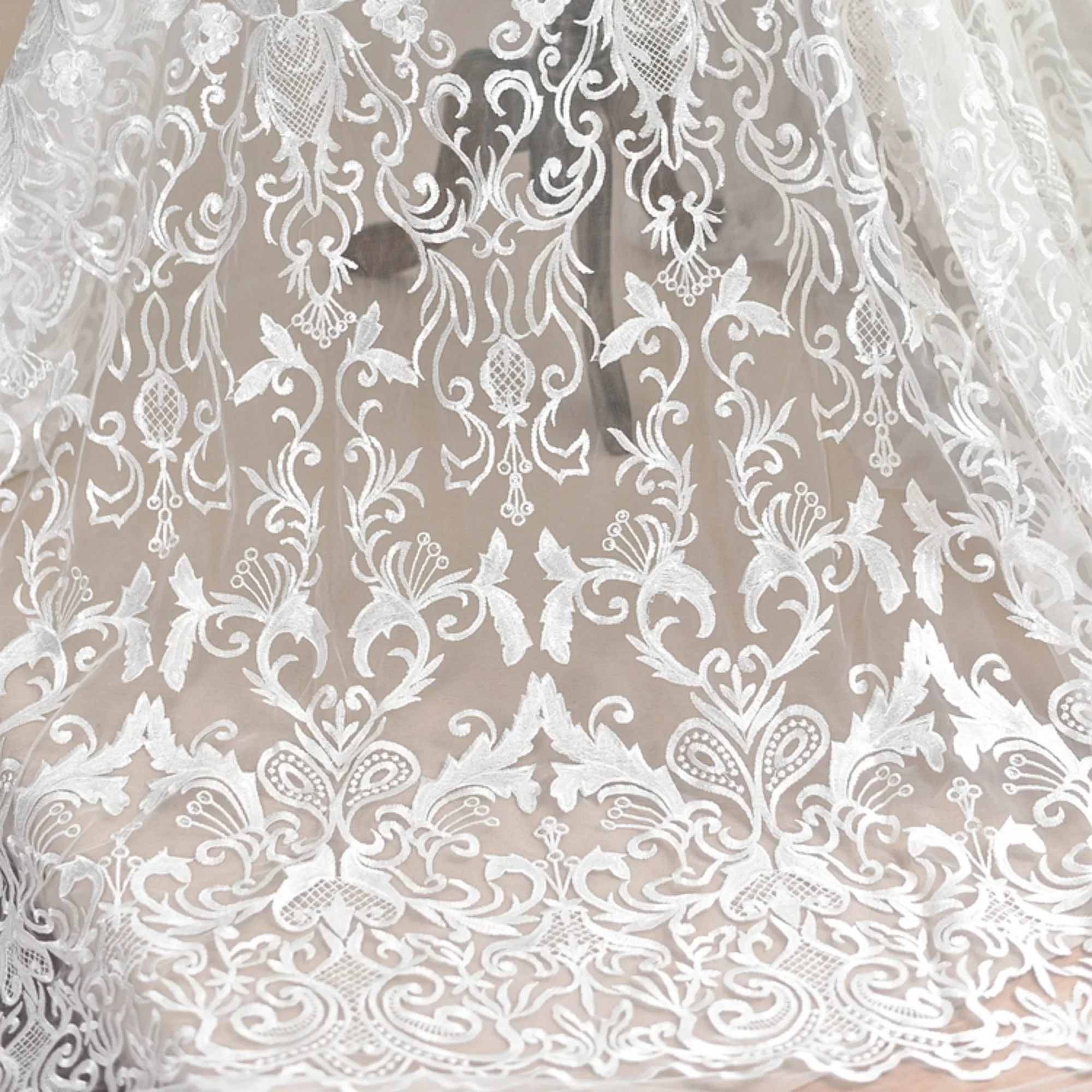 0.5 yard Width 51.18 inches lace fabric with Sequins , embroidered floral lace fabric,3D lace fabric,trim lace for DIY dress,130
