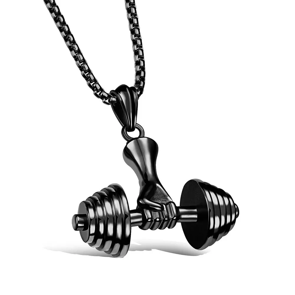 Stainless Steel Barbell Pendant Necklace For Men Punk Titanium Steel Chain Male Fitness Sports Style Fashion Jewelry Accessories view 5