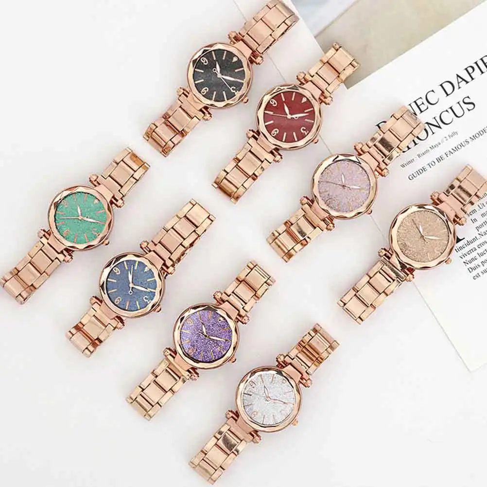 

Ladies Quartz Watch Pink Stainless Steel Fashion Wristwatch Elegant Glittering Timepiece For Daily Wear Gift