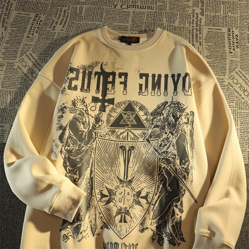 

Trendy American Retro round Neck Printed Long Sleeve Hoodie for Teens Men Women Autumn Winter Hip Hop Style Couple Tops