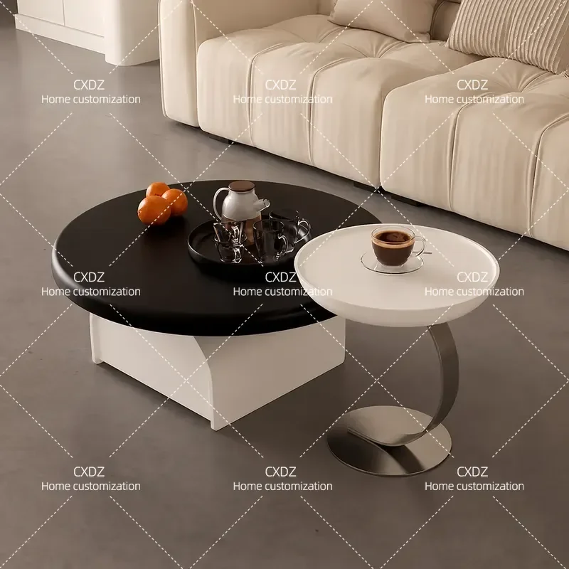 Italian Minimalist Round Coffee Table French Cream Style High End Living Room Household Small Round Tea Table Combination Set