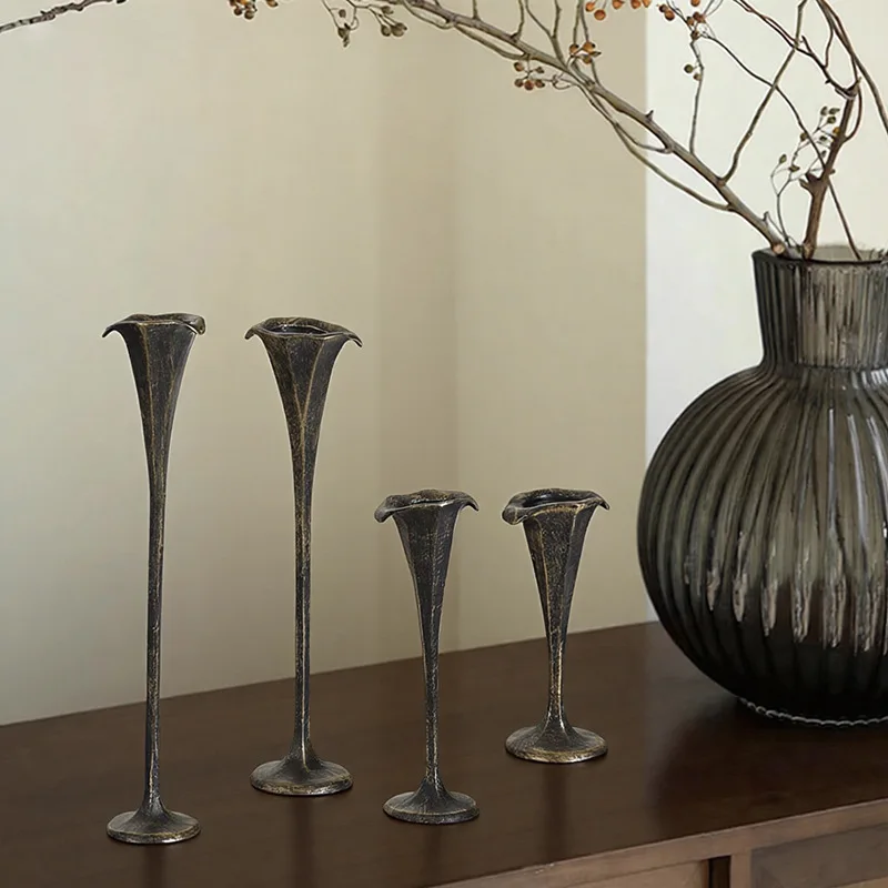 Wabi-sabi Vintage Geometric Resin Candle Holders Set of 4, Home Decor Art Crafts for Entryway & Dining Table Soft Furnis