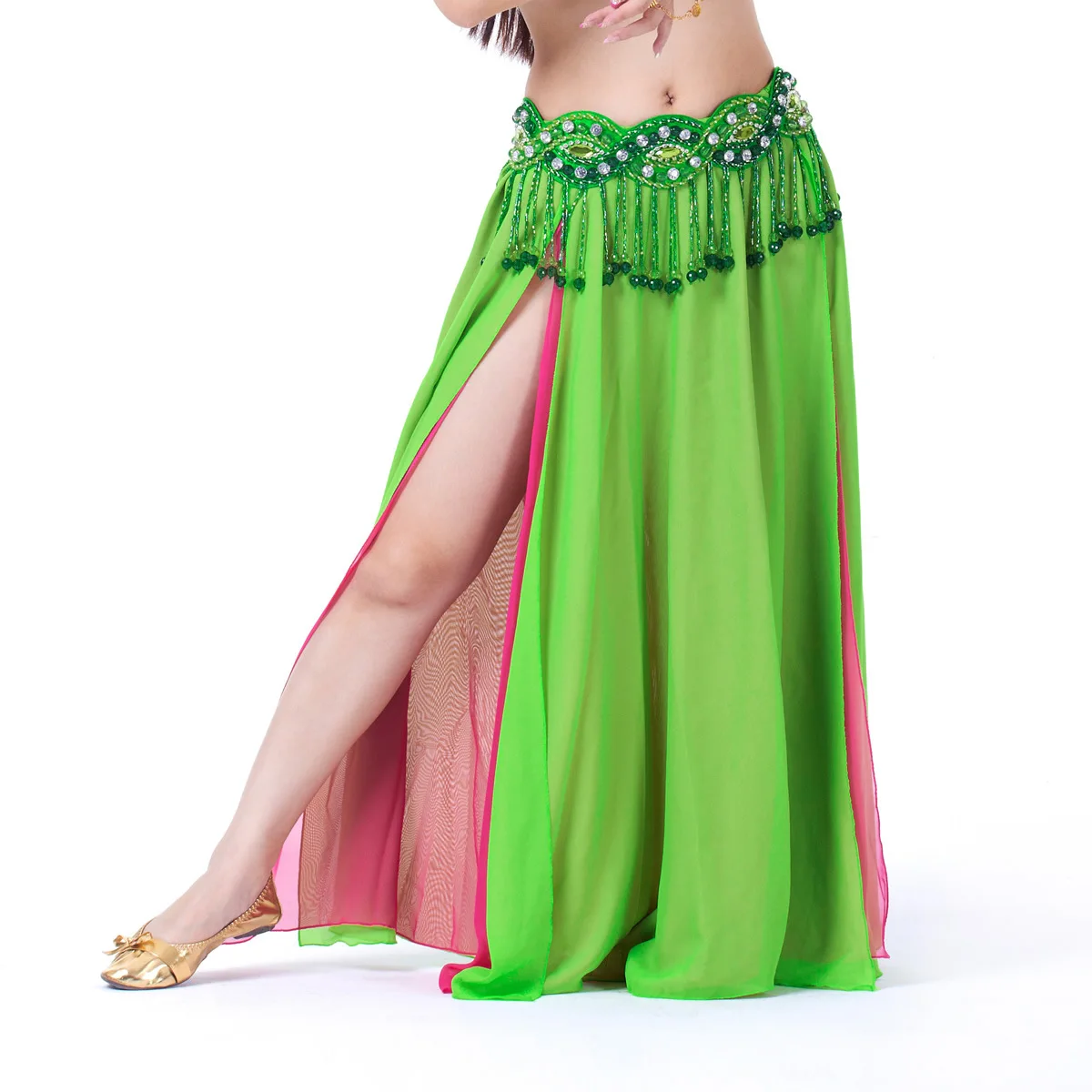 Big Swing Belly Dance Skirts Women Belly Dance Costume 2 Slits Chiffon Skirt Belly Dancer Skirt Performance Belly Dancing Skirts