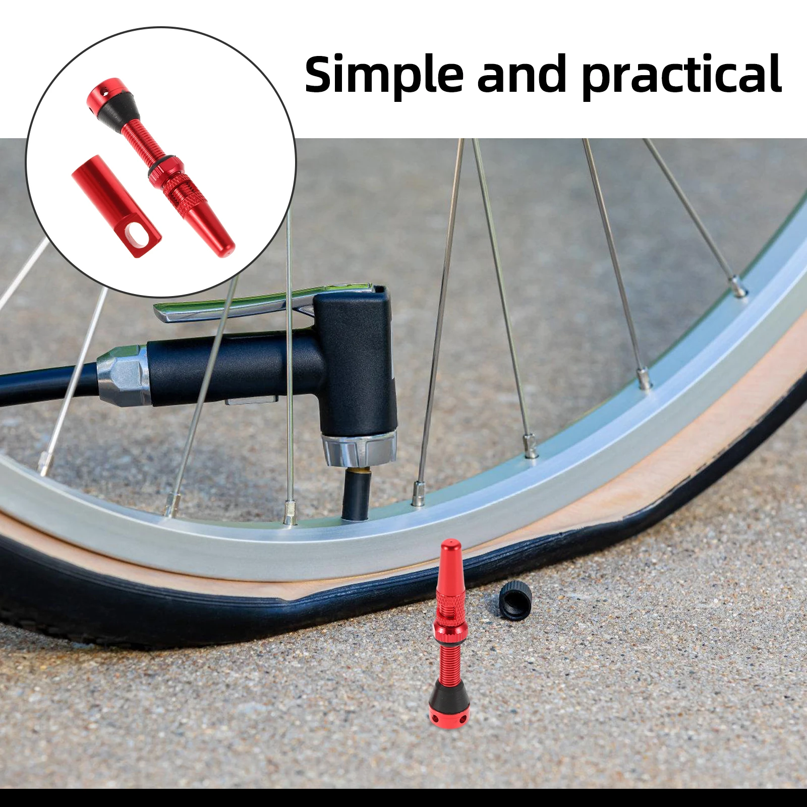

2Pcs Bicycle Valve Stem Set Aluminum Alloy French Tubeless Valves for Road Mountain City Cycling Red Tire Inflation Kit
