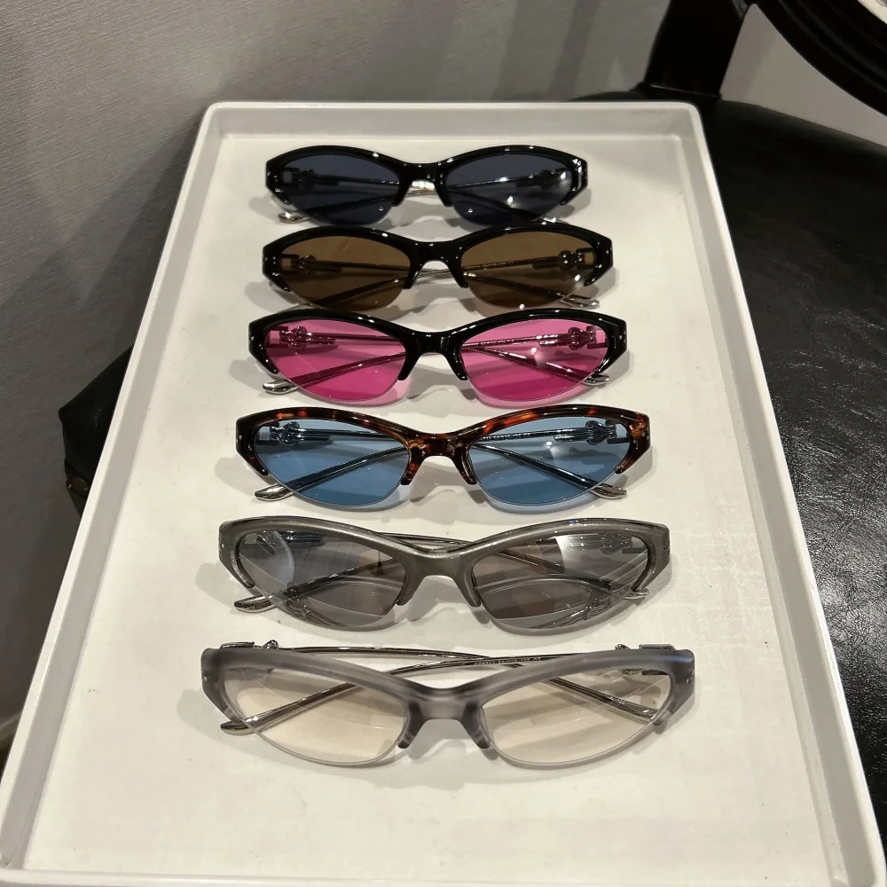 Vintage Slim Half Frame Cat Eye Sunglasses Ladies Y2K Trendy Color Lens Sunglass Gothic Hip Hop Outdoor UV400 Sun Glasses