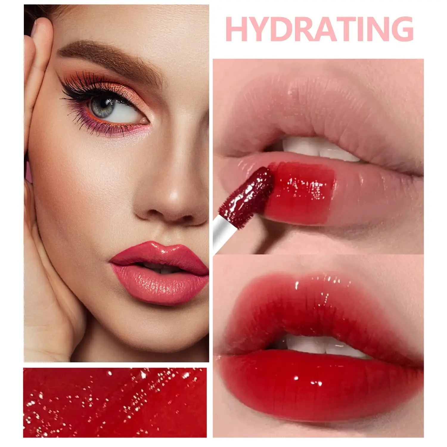 1pc Mirror Water Lip Glaze High Gloss Moisturizing Sexy Red Lip Tint Lipstick Makeup Longlasting Color Non-stick Cup Lip Gloss