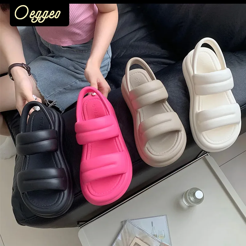 

oeggeo shop Integrated thick sole sandals Women's shoes Double band soft sole shoes