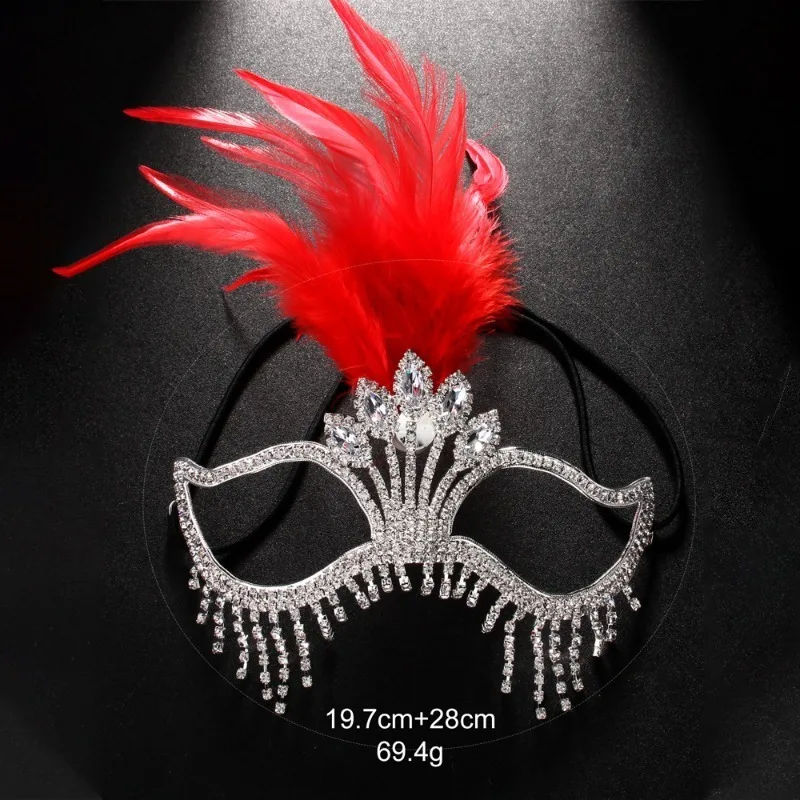 Máscara de mascarada de plumas para mujer, máscara de Mardi Gras, máscaras de diamantes de imitación plateadas brillantes, accesorios para fiesta de disfraces, noche y graduación