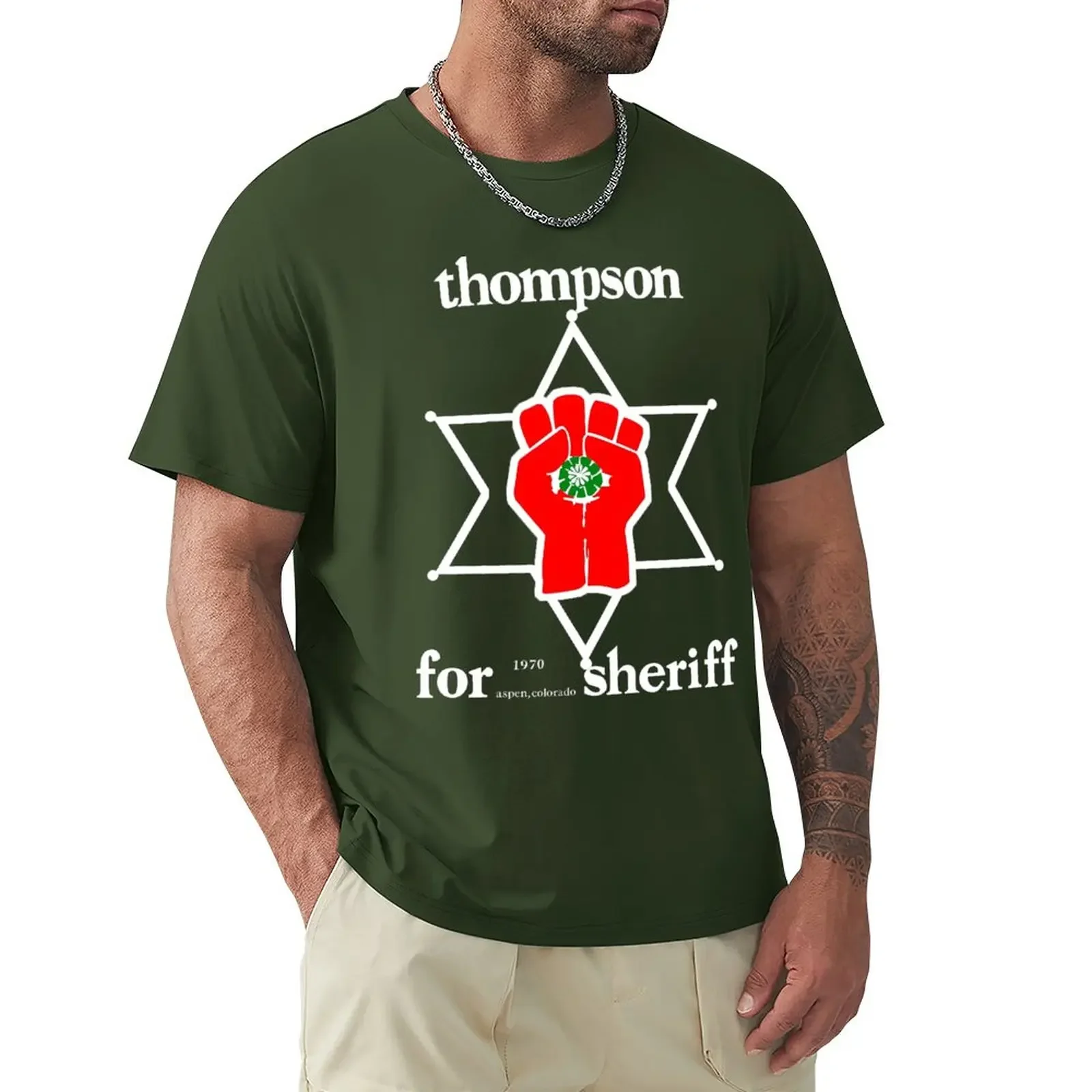 Thompson for sheriff 2 for dark T-Shirt oversized t shirt man clothes Aesthetic clothing t shirts men