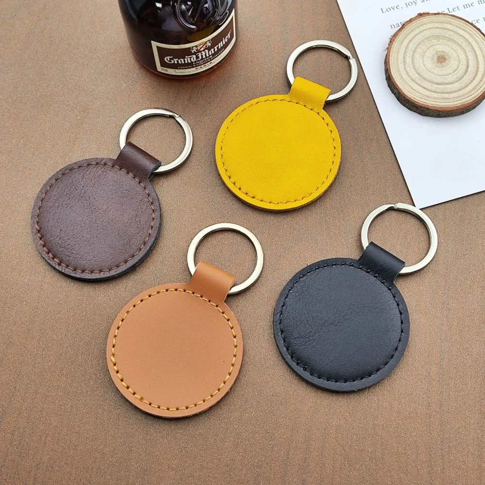 

Round Leather Pendant Custom Business Gift Cowhide Keychain PU Key Chain Leather Car Key Hanging
