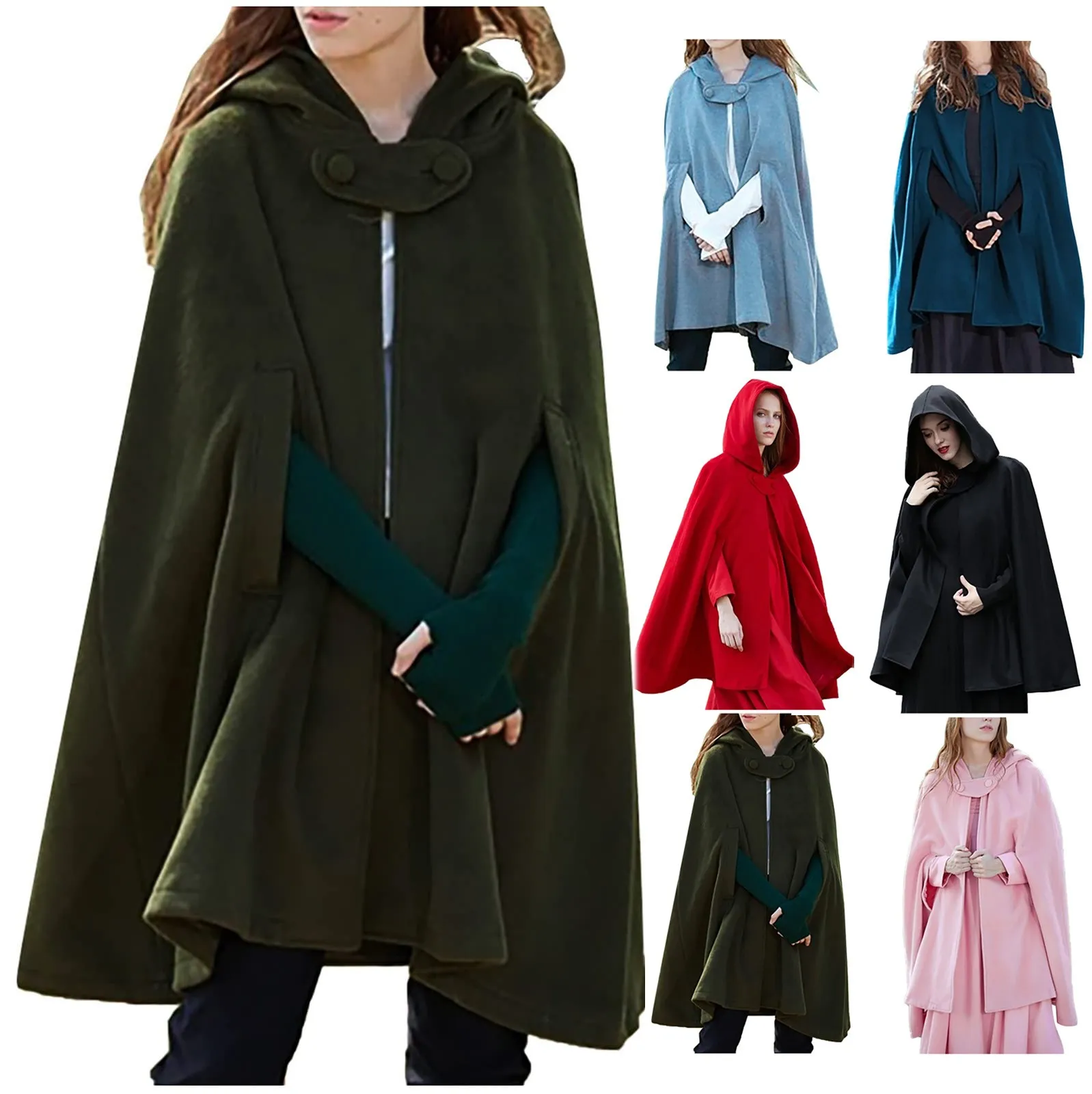 Gothic Open Front Hooded Cardigan Women Autumn Long Coat Solid Color Cloak Cape Winter Outdoor Capes Vintage Ponchos Halloween