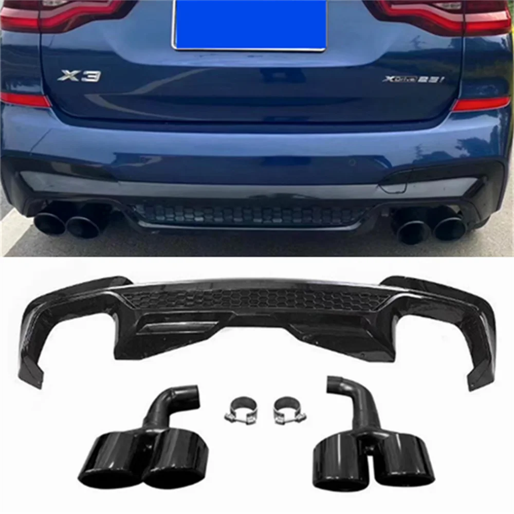 For2019-2022 BMW X3 rear lip G01 modified X3M rear lip bright black rear spoiler four out tail throat