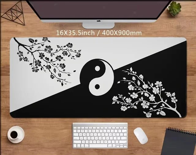 large 500*1000MM black and white Japanese style desk protective pad Rubber mouse pad for keyboard with non-slip gaming office