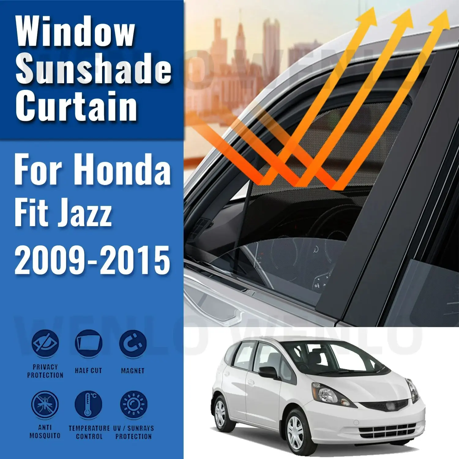 

For Honda Fit Jazz GE 2009-2015 Magnetic Car Sunshade Shield Front Windshield Frame Curtain Rear Side Window Sun Shades